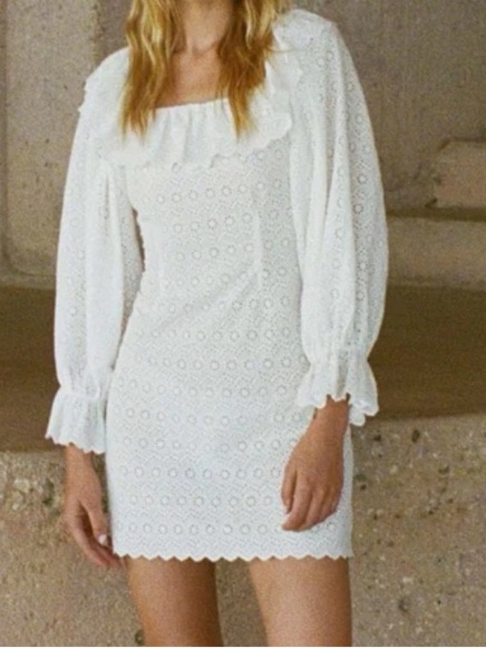DOEN White Lace Puff-Sleeve Mini Dress COQUETTE COTTAGE CORE DAINTY